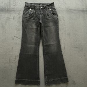 FLAMINGALS Jeans Women's Size S Gray Low-Rise Pleated Flare Denim 31" Inseam